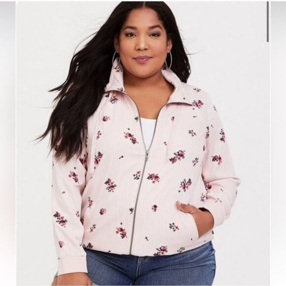 Torrid Pink Floral Stripe Twill Track Jacket 4X Ditsy Floral - Picture 2 of 16